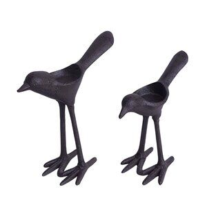 Set Of 2 Cast Iron Bird-Shaped Decorative Bowls With Long Legs & Textured Black